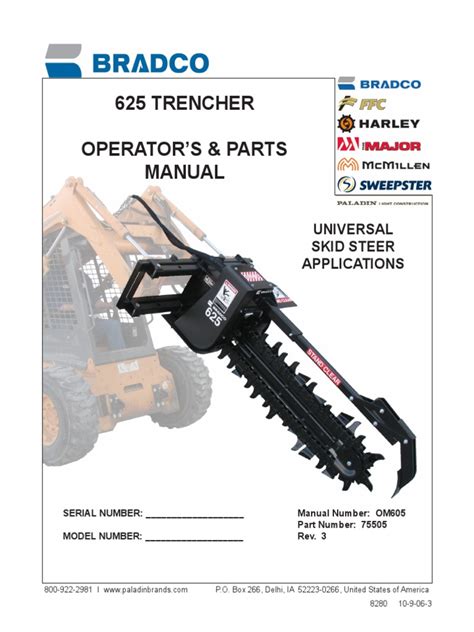 2018 bradco 625 trencher skid steer attachment|bradco 625 trencher parts manual.